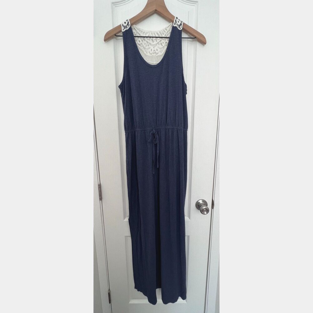 C Label Women's Navy Blue Maxi Dress Racerback Crochet Detail Size M